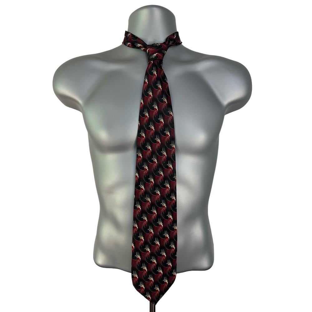 Pierre Cardin Red and Black Abstract Print Silk Tie